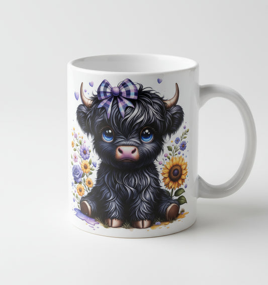 Highland Cow with flowers