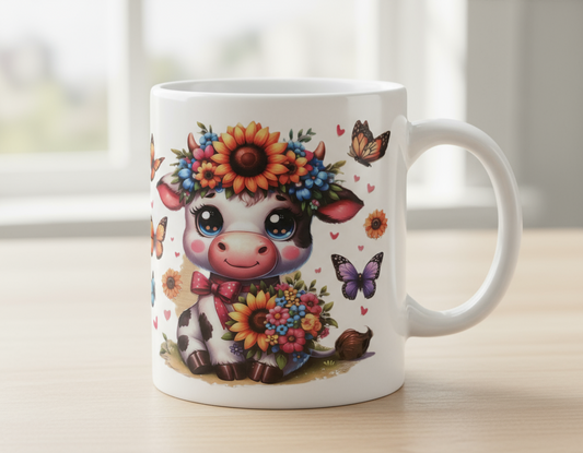 Highland cow with flowers