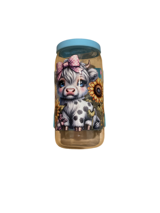 Highland cow blue rubber lid