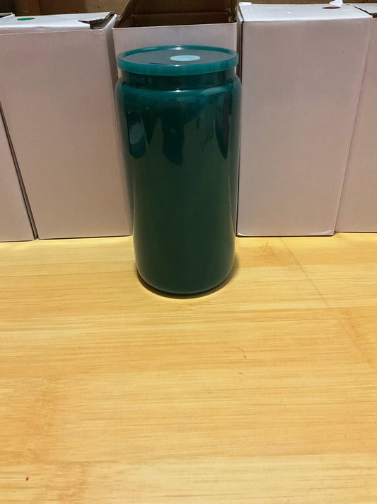 Green glass cup