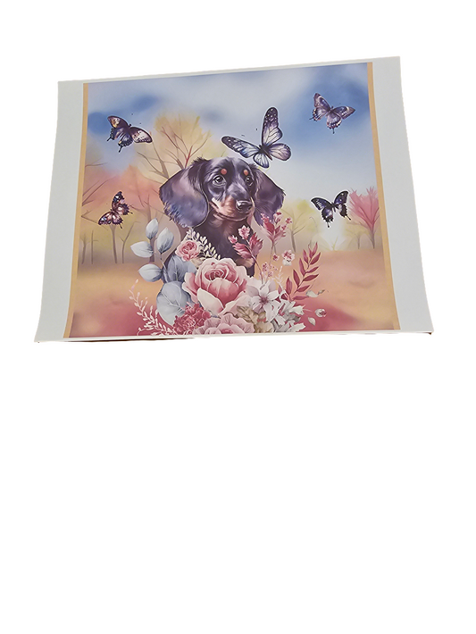 Dog with butterfly's and flowers