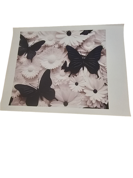 Black butterflies and white flowers