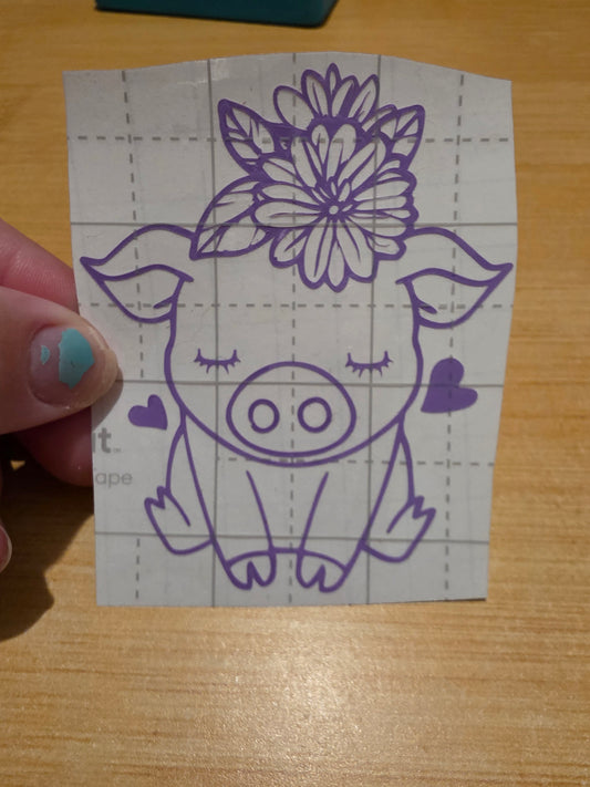 Pig With Flower head band (Decal)