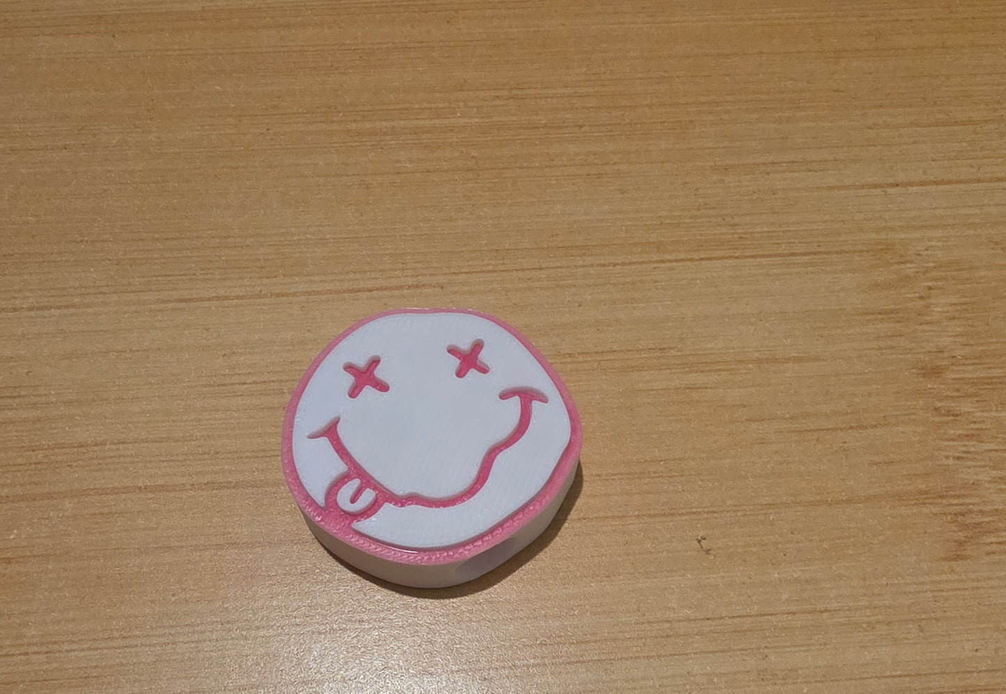Pink and white SMiley Face straw topper