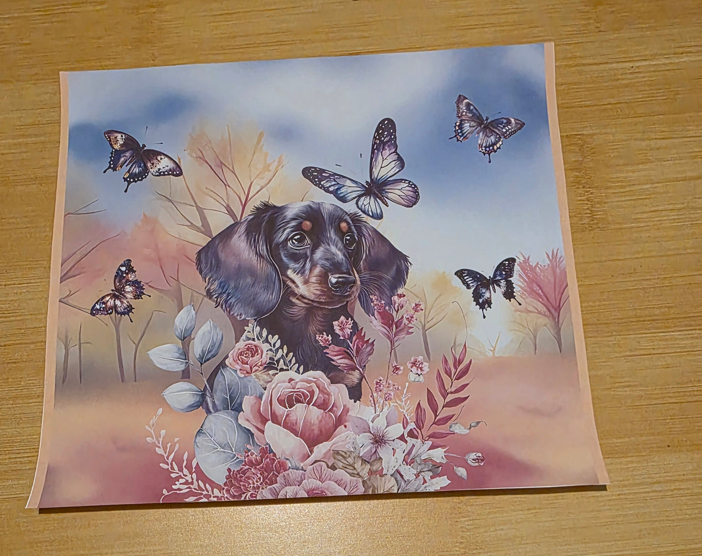 Dog with butterfly's and flowers