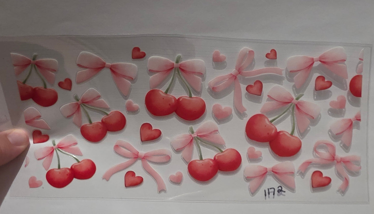 Light pink bows with cherrys & Hearts
