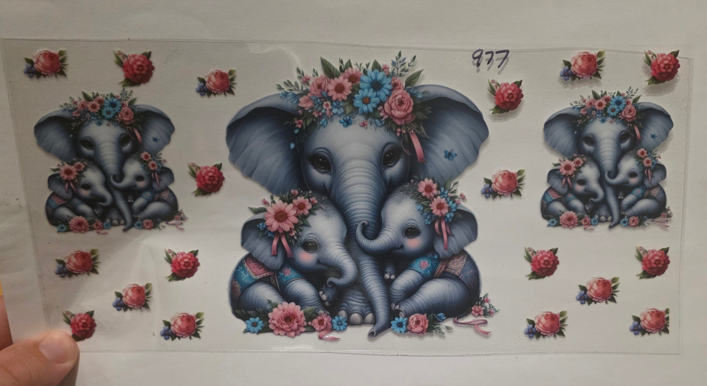 Elaphant family wih flowers