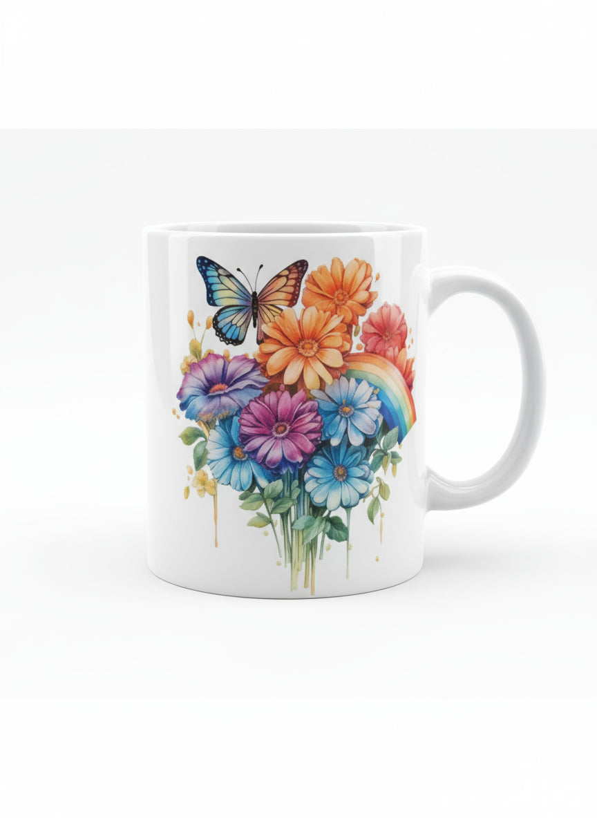 Flower with rainbow and butterfly