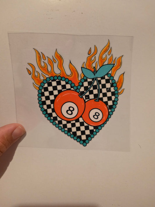 8 ball with hearts and flames