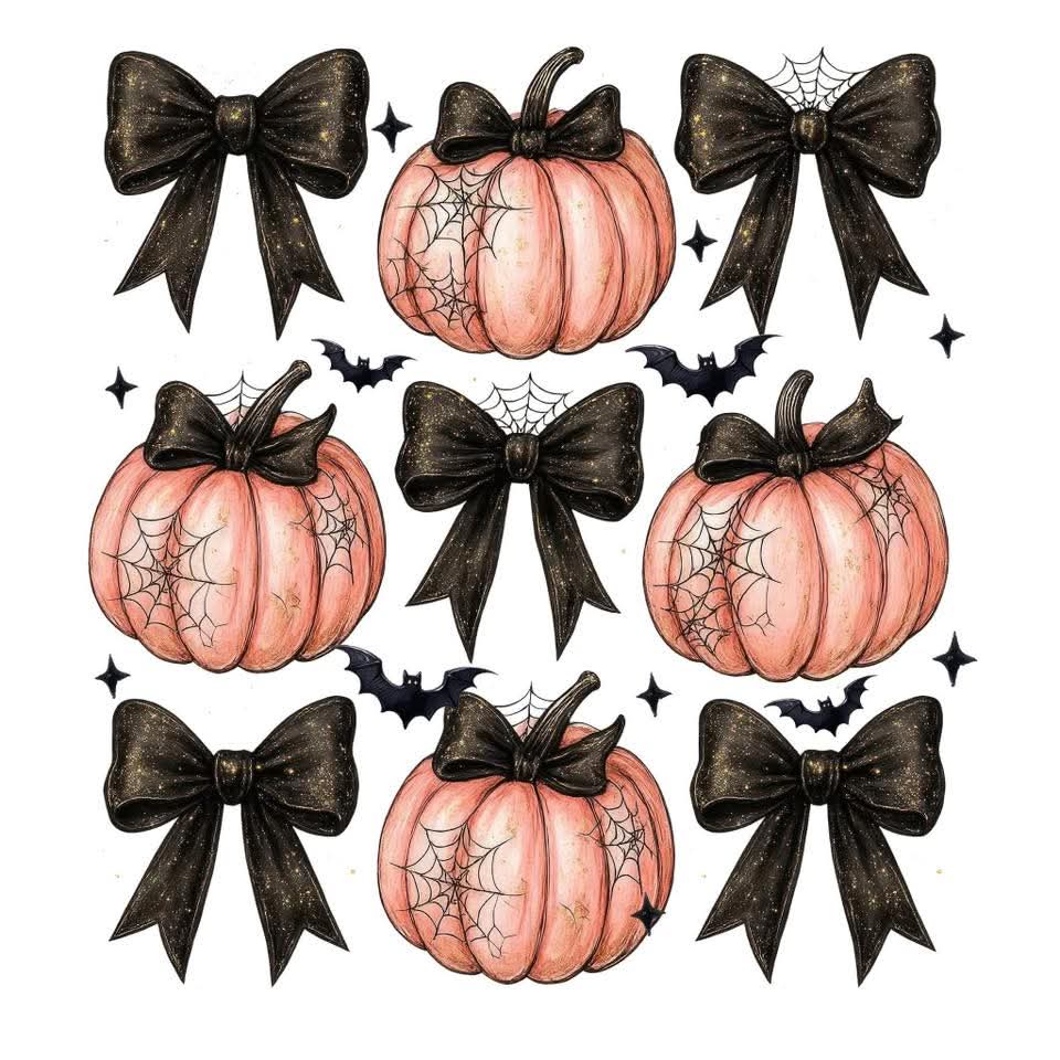 Pumkins and bats with bows