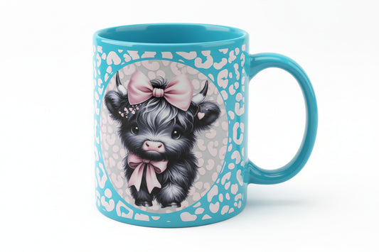 Highland cow with pink cow print